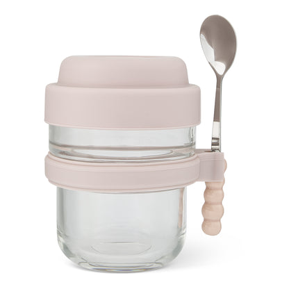 2Pk 14.09oz Glass Breakfast Cup W/ Spoon Crepe