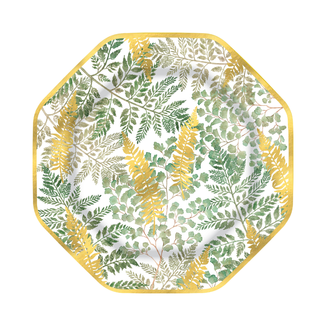 Forest Ferns-Gold Paper Dinner Plate - Shaped