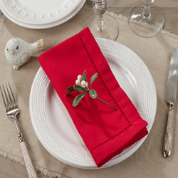 Hemstitched Border Napkin Red - Set of 4