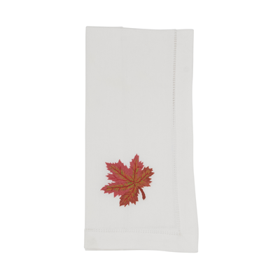 Embroidered Autumn Leaf Hemstitch Napkin Set of 6