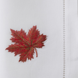 Embroidered Autumn Leaf Hemstitch Napkin Set of 6