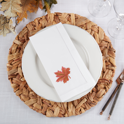 Embroidered Autumn Leaf Hemstitch Napkin Set of 6