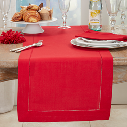 Runner with Hemstitched Border - 16"x90" Oblong Red