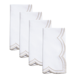 Embroidered Polka Dot Napkin W/ Scalloped Border - Set of 4