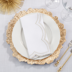 Embroidered Polka Dot Napkin W/ Scalloped Border - Set of 4