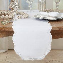 Embroidered Polka Dot Runner W/ Scalloped Border 16"X70" Oblong