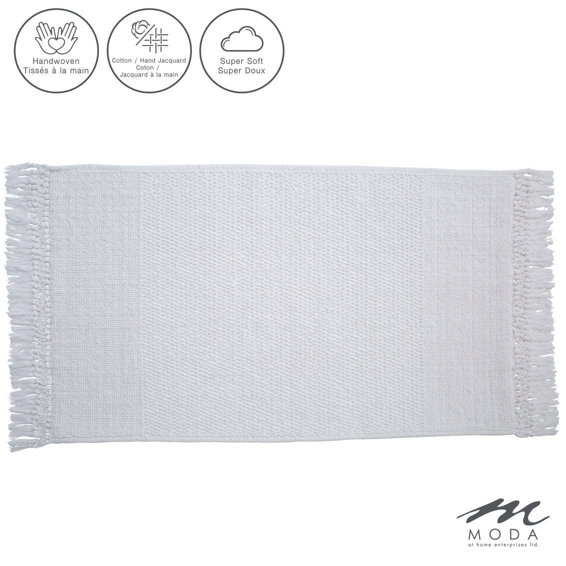 Carlaw Bath Mat Tasseled 100% Cotton White 21"X 34"