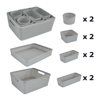 N&T 10pc Weave Organizer Basket Set Plastic Grey