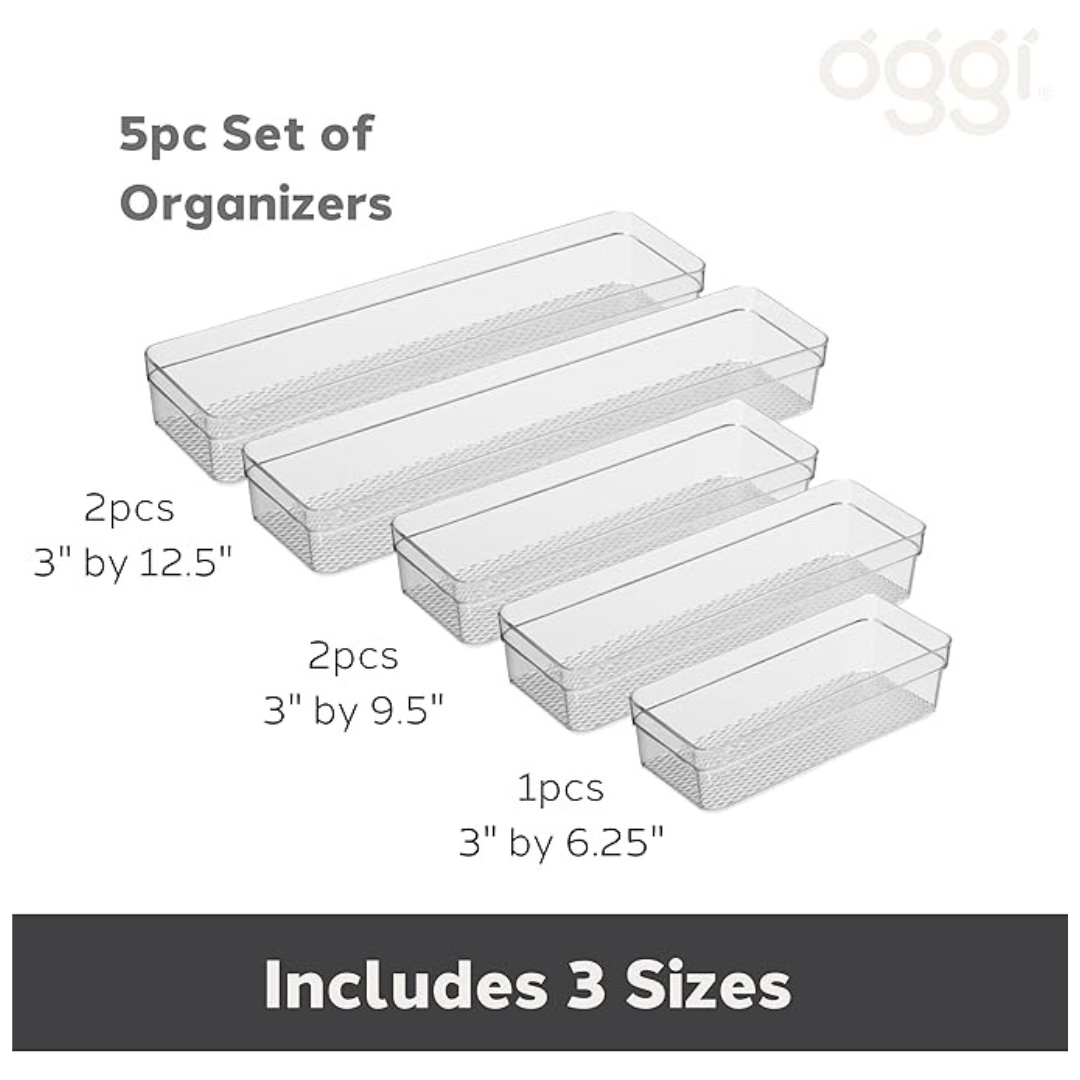 Set of 5 Clear Drawer Organizers