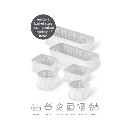 N&T 6pc Weave Organizer Basket Set Plastic White