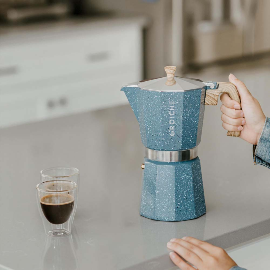 MILANO STONE Stovetop Espresso Maker, Moka Pot - 3 Cup Indigo Blue