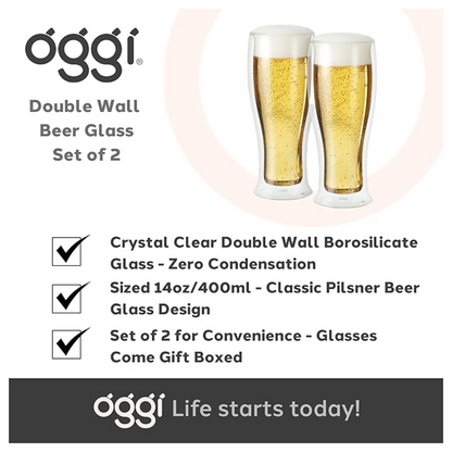 Set of 2 Double Wall 14 oz Beer Glasses