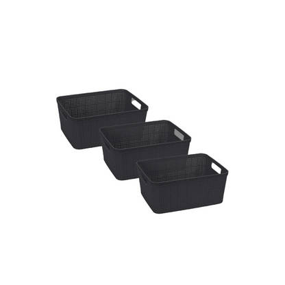 N&T 3pc Weave Storage Basket Set Plastic Black