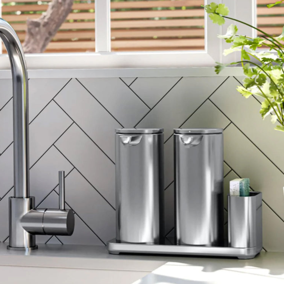 Dual Sensor Pump 14 oz.with Caddy, High- Grade Brushed Stainless Steel