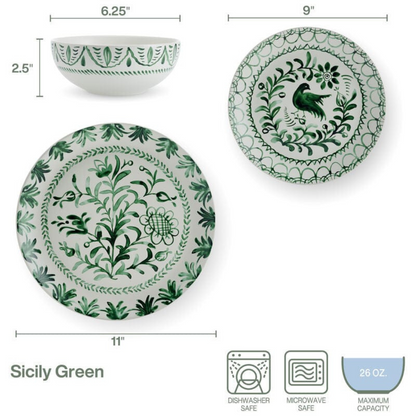 Sicily Green 12 Piece Dinnerware Set, Service for 4