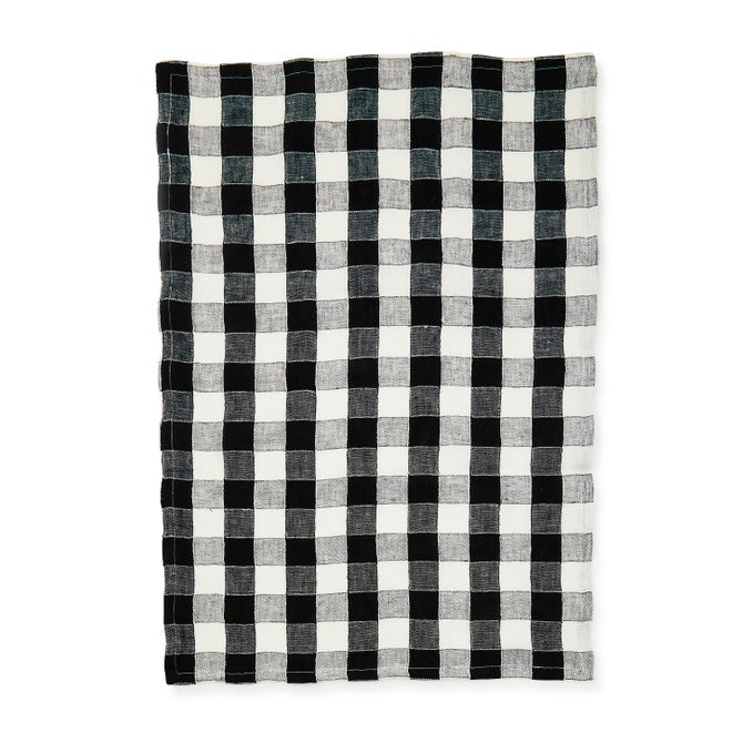 Black Check Linen Dish Towel