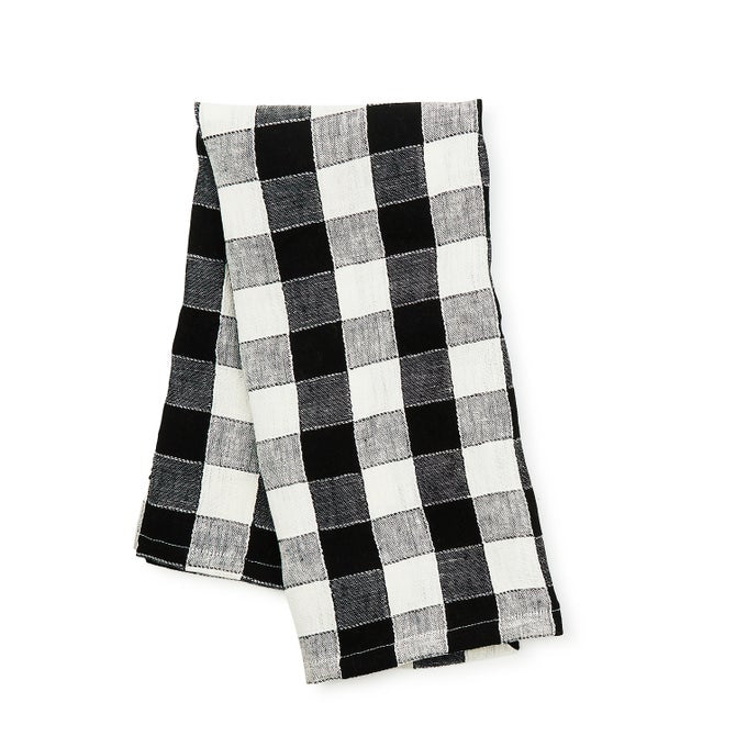 Black Check Linen Dish Towel