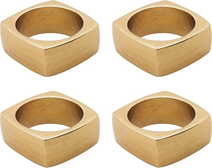 Square Hammered Napkin Ring Set Of 4