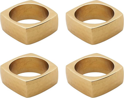 Square Hammered Napkin Ring Set Of 4