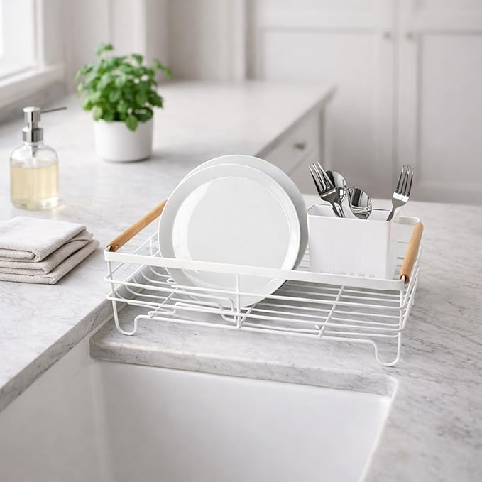 Basket Dish Drain W/Caddy White