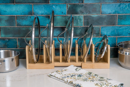 Bamboo Expandable Lid Holder with Removable Dividers