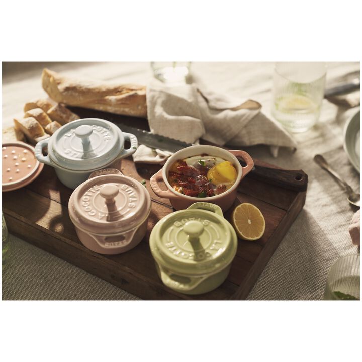 Staub Stoneware Mini Round Dutch Oven Set Macaron, Mixed Colors Set of 6