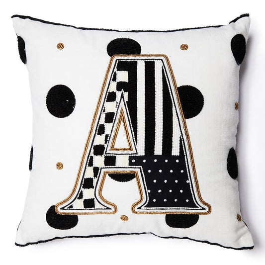 Monogram "A" Beaded Throw Pillow