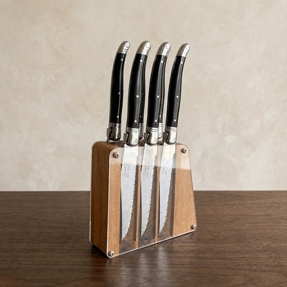 Laguiole 6 Piece Steak Knife Set, Black in Acrylic Block
