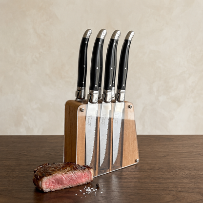 Laguiole 6 Piece Steak Knife Set, Black in Acrylic Block