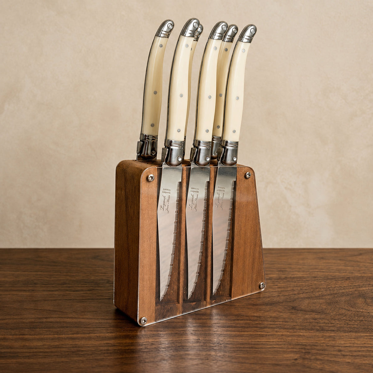 Laguiole 6 Piece Steak Knife Set, Ivory in Acrylic Block