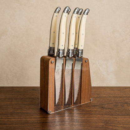Laguiole 6 Piece Steak Knife Set, Ivory in Acrylic Block