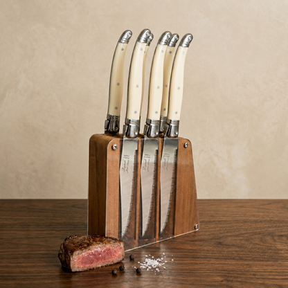 Laguiole 6 Piece Steak Knife Set, Ivory in Acrylic Block