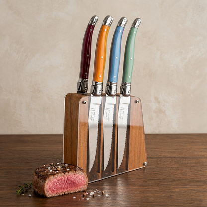 Laguiole 6 Piece Steak Knife Set, Rainbow in Acrylic Block