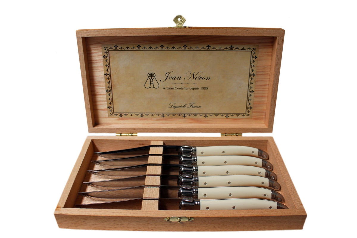 Laguiole 6 Piece Steak Knife Set, Ivory in Wood Presentation Box