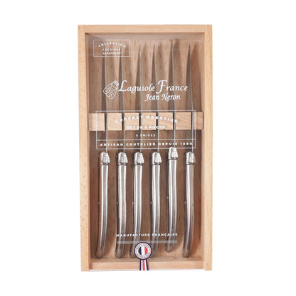 Laguiole 6 Piece Steak Knife Set, Stainless Steel in Wood Box with Acrylic Lid