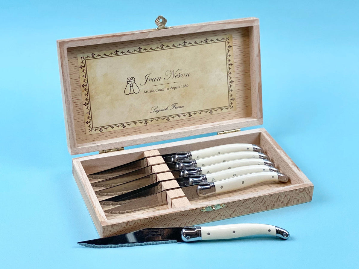 Laguiole 6 Piece Steak Knife Set, Ivory in Wood Presentation Box