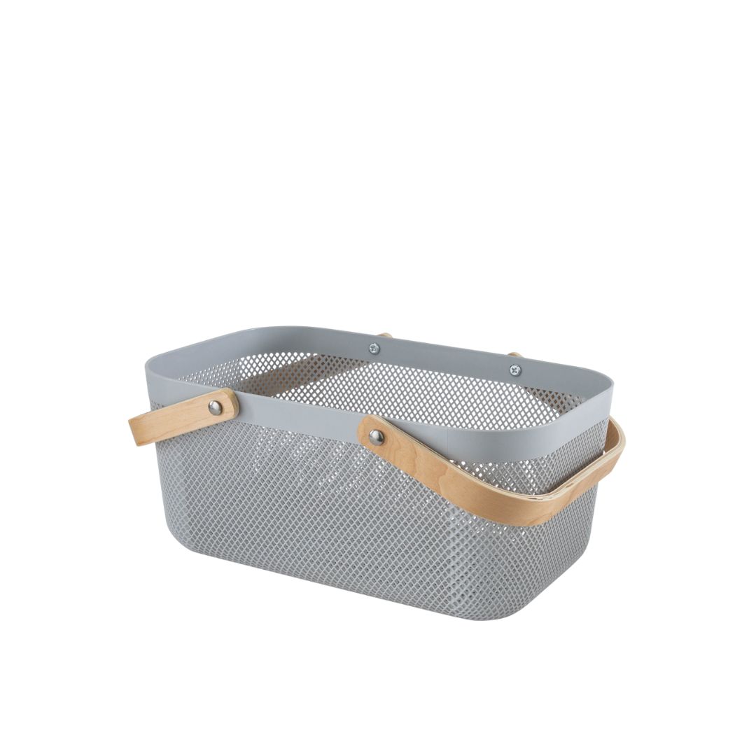 N&T Plexus Mesh Storage Basket Grey With Wooden Handle 17L