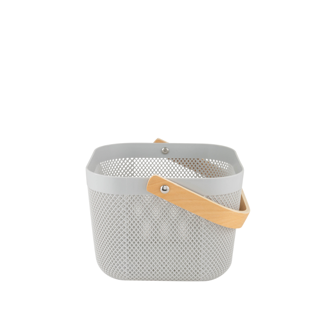 N&T Plexus Mesh Storage Basket Grey With Wooden Handle 9L