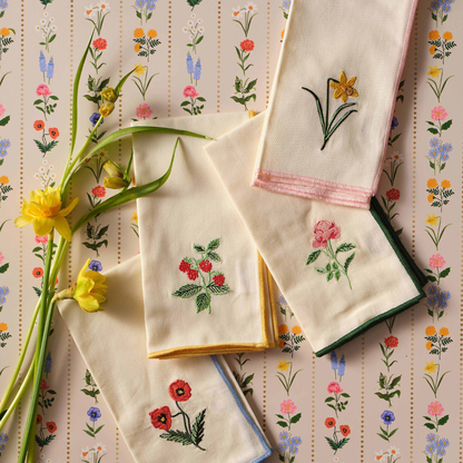 Garden Study Embroidered Cotton Napkins, Assorted