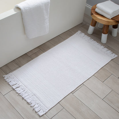 Carlaw Bath Mat Tasseled 100% Cotton White 21"X 34"