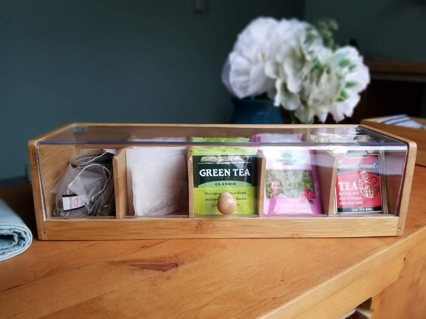 Bamboo 5-Section Tea Box with Acrylic Cover