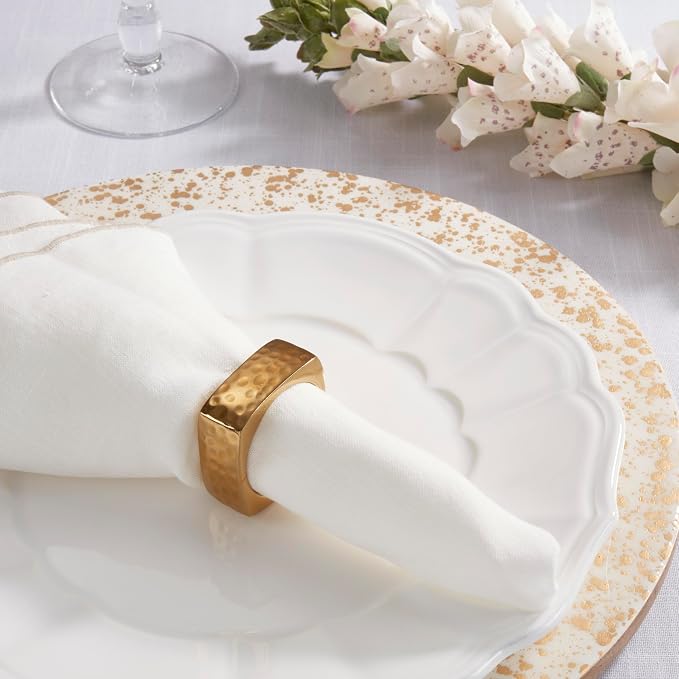 Square Hammered Napkin Ring Set Of 4