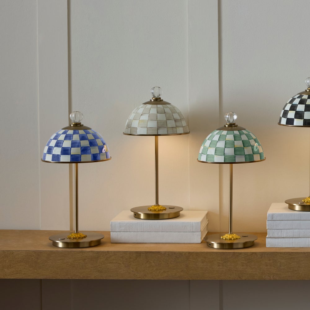 Mocha Check LED Rechargeable Dome Table Lamp