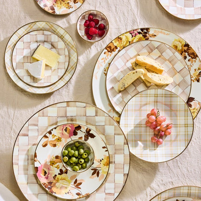Mocha Check Dinner Plate