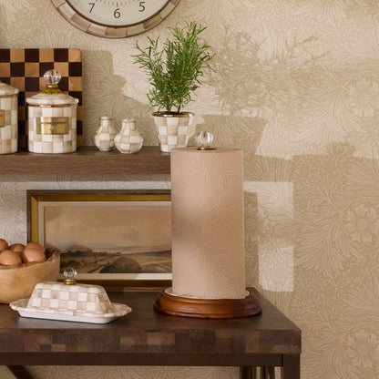 Mocha Check Wood Paper Towel Holder