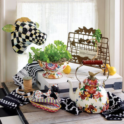 White Flower Market 3 Quart Tea Kettle with Bird