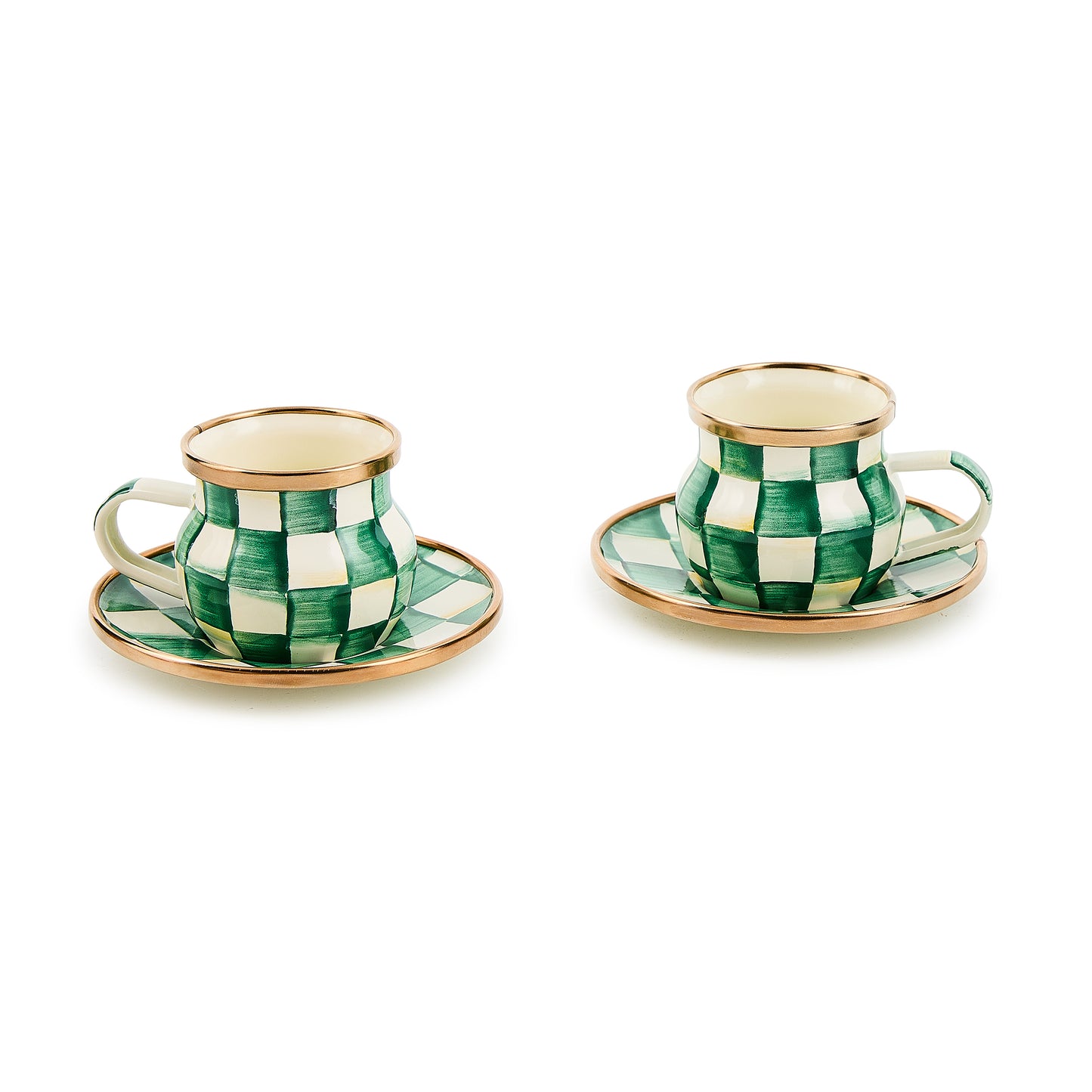 Emerald Check Espresso Cup & Saucer Set, Set of 2