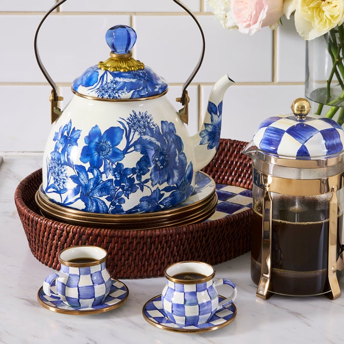 Royal Check Espresso Cup & Saucer Set, Set of 2