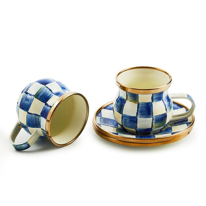 Royal Check Espresso Cup & Saucer Set, Set of 2
