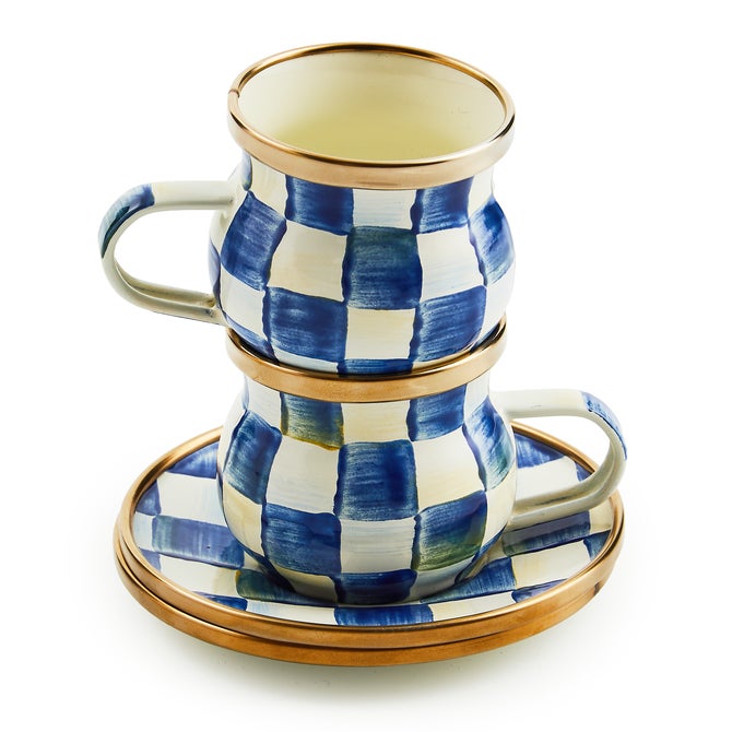 Royal Check Espresso Cup & Saucer Set, Set of 2